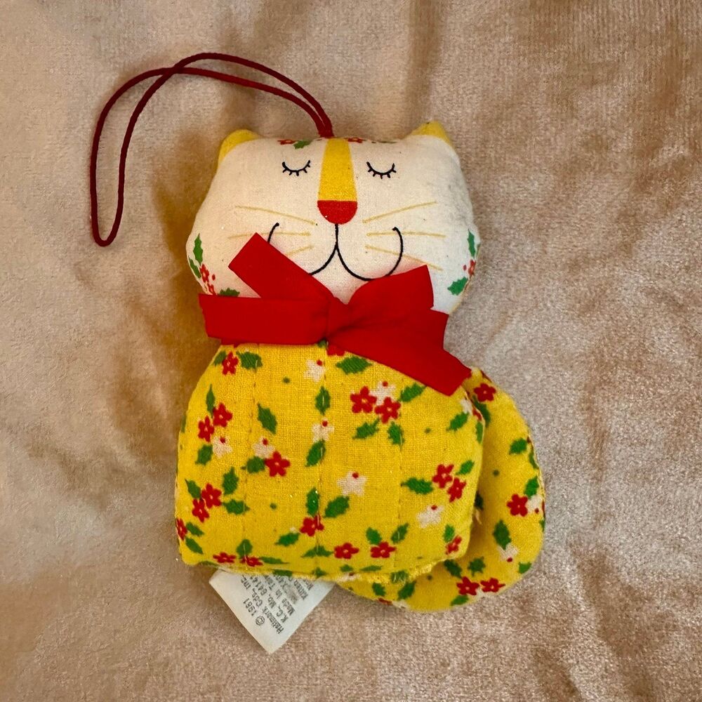 Hallmark Vintage 1981 Christmas Cat Plush Stitched Ornament
